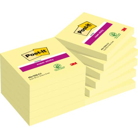 Foglietti riposizionabili Super Sticky Notes Post-it® Giallo Canary - 76x76 mm 12 blocchetti da 90 ff - 654-12SS-CY